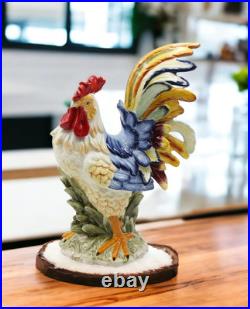 SS-CG-31980 15.75 Porcelain Painted Colorful Rooster Bird Figurine Statue