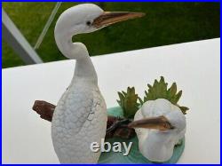 Sadek Double Great Egret Porcelain Crane Bird Sculpture Vtg Large 1985 Andrea