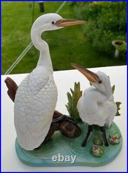 Sadek Double Great Egret Porcelain Crane Bird Sculpture Vtg Large 1985 Andrea