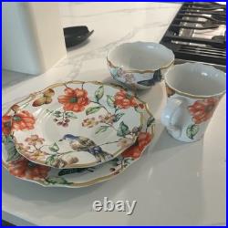 Service for 6- 222 Fifth Porcelain (Ambri) Butterfly/Bird/Flower 24 Pieces