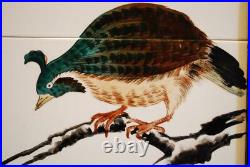Set 2 CDGC Japan HAND PAINTED QUAIL BIRDS ART TILES Framed Porcelain SIGNED