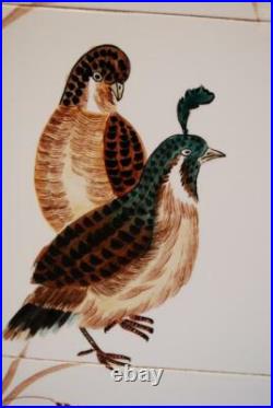 Set 2 CDGC Japan HAND PAINTED QUAIL BIRDS ART TILES Framed Porcelain SIGNED