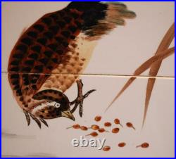 Set 2 CDGC Japan HAND PAINTED QUAIL BIRDS ART TILES Framed Porcelain SIGNED