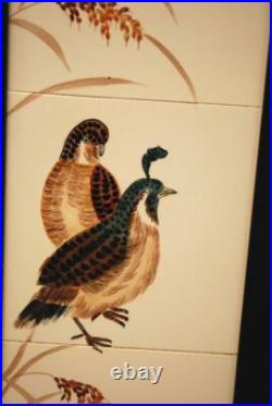 Set 2 CDGC Japan HAND PAINTED QUAIL BIRDS ART TILES Framed Porcelain SIGNED