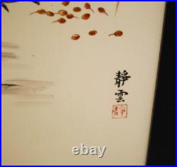 Set 2 CDGC Japan HAND PAINTED QUAIL BIRDS ART TILES Framed Porcelain SIGNED