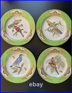 Set Four Rare Designer WL Chinoiserie Green Parrot Bird Botanical Plate 10.25