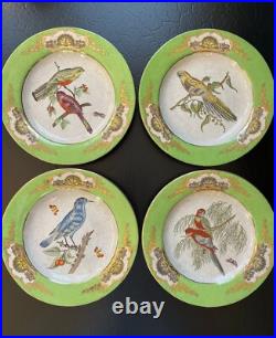 Set Four Rare Designer WL Chinoiserie Green Parrot Bird Botanical Plate 10.25