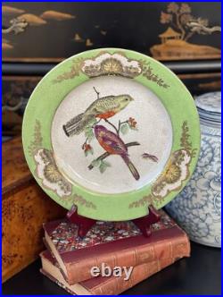 Set Four Rare Designer WL Chinoiserie Green Parrot Bird Botanical Plate 10.25