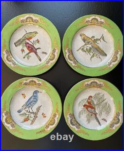 Set Four Rare Designer WL Chinoiserie Green Parrot Bird Botanical Plate 10.25