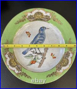 Set Four Rare Designer WL Chinoiserie Green Parrot Bird Botanical Plate 10.25