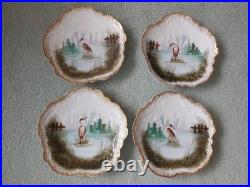 Set Of 4 Limoges Game Bird Plates Handpainted 9 1/4 Scalloped Gold Edges