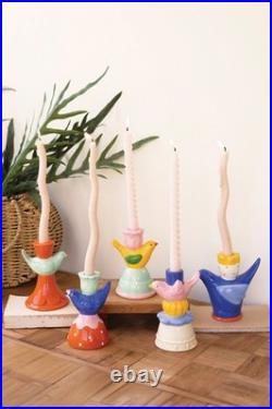 Set Of 5 Ceramic Bird Taper Candle Holders Beautiful Accent Indoor Home Decor