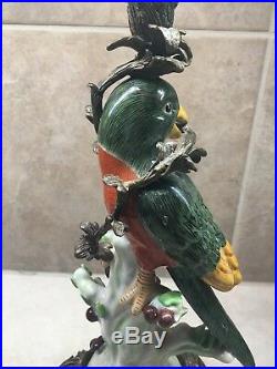 Set Of Two Parrot birds Porcelain couple statue candle holders