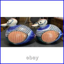 Set of 2 Large Heavy Handpainted Signed Erandi Mexico Ceramic Ducks EUC