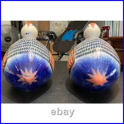 Set of 2 Large Heavy Handpainted Signed Erandi Mexico Ceramic Ducks EUC