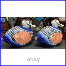 Set of 2 Large Heavy Handpainted Signed Erandi Mexico Ceramic Ducks EUC
