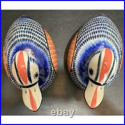 Set of 2 Large Heavy Handpainted Signed Erandi Mexico Ceramic Ducks EUC