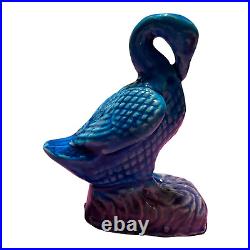 Set of Three vintage ChineseTurquoise Aubergine Porcelain Geese Preening 3Inches