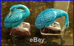 Set of Two Antique CHINESE Turquoise Aubergine PORCELAIN Geese