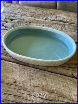 Signed heavy glazed Japanese water bowl basin bird bath 16 X 10 X 2 inches