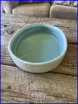 Signed heavy glazed Japanese water bowl basin bird bath 16 X 10 X 2 inches