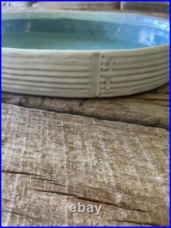 Signed heavy glazed Japanese water bowl basin bird bath 16 X 10 X 2 inches