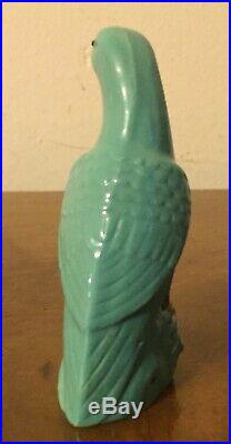 Small Antique Chinese Monochrome Porcelain Parrot Figurine Late Qing Sea Green