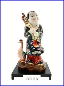 Statue Asian Man with Birds Porcelain Farmer with Ducks Vintage Oriental Decor
