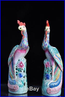 Statue Phoenix Chine Old Chinese Birds sculpture peacock signed porcelain mark