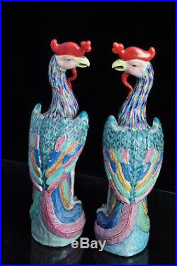 Statue Phoenix Chine Old Chinese Birds sculpture peacock signed porcelain mark