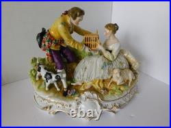 Stunning Antique / Vintage Carl Thieme Dresden Figurine Couple With Bird Cage