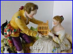 Stunning Antique / Vintage Carl Thieme Dresden Figurine Couple With Bird Cage