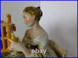 Stunning Antique / Vintage Carl Thieme Dresden Figurine Couple With Bird Cage
