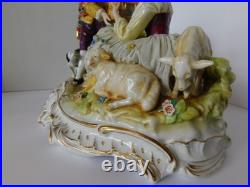 Stunning Antique / Vintage Carl Thieme Dresden Figurine Couple With Bird Cage