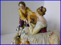 Stunning Antique / Vintage Carl Thieme Dresden Figurine Couple With Bird Cage