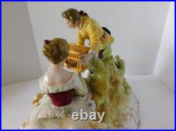 Stunning Antique / Vintage Carl Thieme Dresden Figurine Couple With Bird Cage