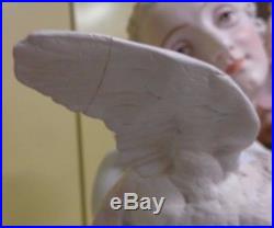 Stunning Antique Vion & Baury Large Bisque Statue Man with Dove Birds