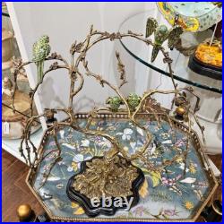 Stunning Porcelain & Bronze Ormolu Birds On Tree Branch Sculpture -18'' X 16''h