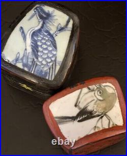 Stunning Rare Chinese Qing Porcelain Shard Box Set Two Phoenix Song Bird 20C 4