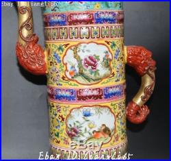 Super Color Porcelain Gilt Peony Leaf Bird Beast Head Wine Tea Pot Flagon Statue