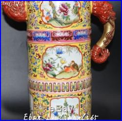 Super Color Porcelain Gilt Peony Leaf Bird Beast Head Wine Tea Pot Flagon Statue