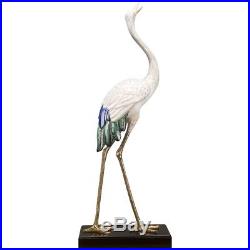 Tall Bronze Ormolu Porcelain Crane Bird Statue/Figurine, 49''H