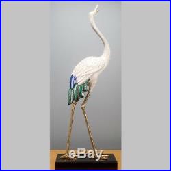 Tall Bronze Ormolu Porcelain Crane Bird Statue/Figurine, 49''H