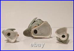 Three Porcelain Celadon Glazed Goose/Geese Duck Figurines, One 9T & Two 4.5T