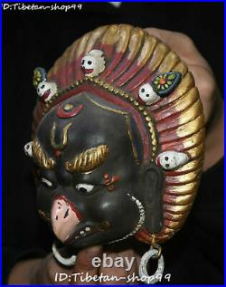 Tibet Bronze Painting Garuda Bird Eagle Buddha Skull Head Hanging Amulet Mask