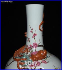 Top Color Porcelain Dragon Pixiu Plum Tree Bird Vase Bottle Flask Jar Jardiniere