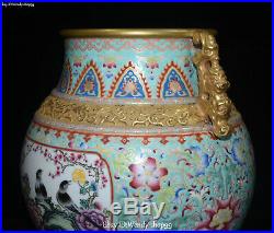 Top Enamel Color Porcelain Gilt Bat Magpie Bird Flower Vase Bottle Pot Cylinder