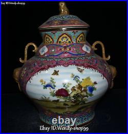 Top Enamel Wucai Porcelain Peony Lotus Flower Magpie Bird Vase Bottle Flask Jar