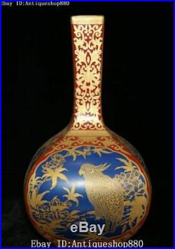 Top Jingdezhen Wucai Porcelain Phoenix Parrot Bird Flower Bottle Vase Jar Statue