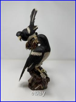 Two birds sitting on tree stub vintage porcelain figure